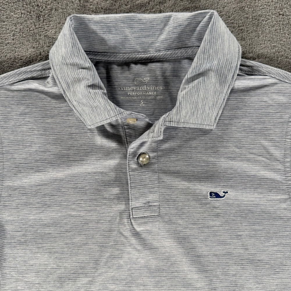 Vineyard Vines Polo Shirt Boys Small 8-10 Gray Striped Performance Short Sleeve